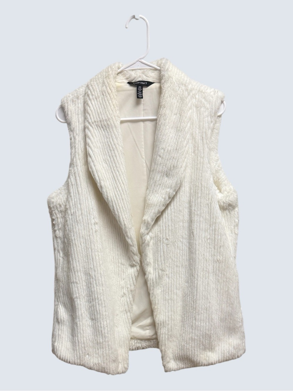 Ellen Tracy Ribbed Faux Fur Shawl Collar Vest ✨Women's size MED. Like New